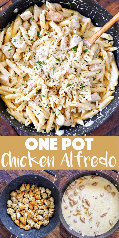 One Pan Chicken Alfredo, Chicken Alfredo Dinner, One Pot Chicken Alfredo, Homemade Chicken Alfredo, Chicken Alfredo Recipe, Chicken Ranch Pasta, Chicken Alfredo Recipes, Chicken Alfredo Pasta, One Pan Chicken