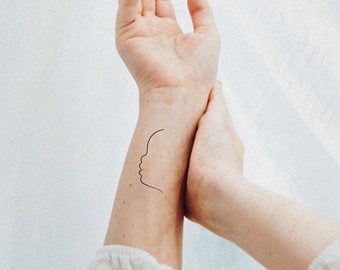 Fine Line Mom And Son Tattoo, Minimal Motherhood Tattoo, Motherhood Tattoos Fine Line, Tiny Tattoo For Son, Fine Line Tattoo Mom Son, Dainty Tattoo For Son, Silouette Tattoo Baby Face, Fine Line Children Tattoo, Childs Profile Tattoo