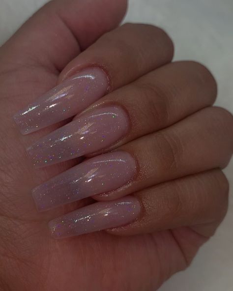 Nude Sparkly Nails, Pink Clear Nails, Sparkly Acrylic Nails, Clear Glitter Nails, Clear Acrylic Nails, Holo Nails, Nails Board, Ombre Acrylic Nails, Nails Stiletto