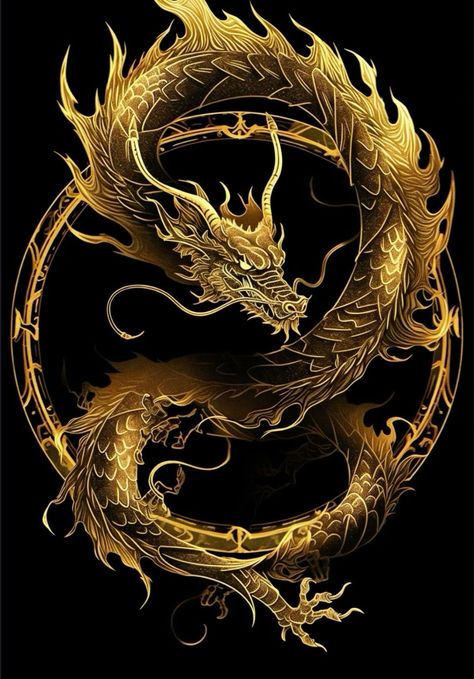 Japanese Golden Dragon Tattoo, Golden Dragon Tattoo, Black And Gold Dragon, Punisher Artwork, Hyper Realistic Tattoo, Medieval Tattoo, Dragon Tattoo Art, Dragon Wallpaper Iphone, Warframe Art