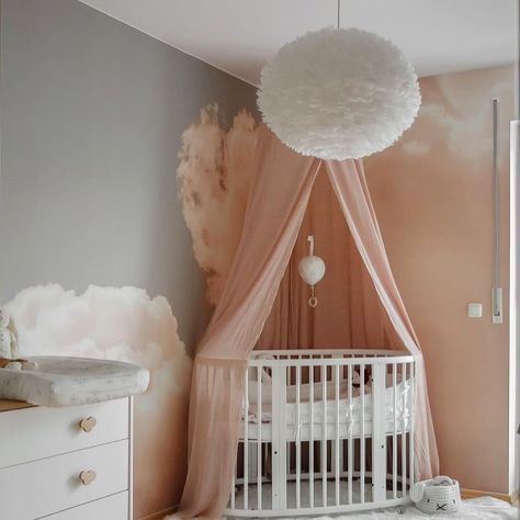 How pretty is this nursery by @interior_by_maggi 😍 Featuring the Eos Lampshade in white, available online ✨ . #kidsroom #kidsdecor… Stokke Sleepi Nursery, Circle Crib, Stokke Crib, Toddler Bedroom Sets, Oval Crib, Stokke Sleepi, Puppy Room, Nursery Room Design