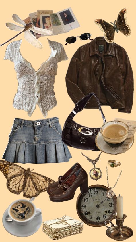 #aesthetic #vintage #vintageaesthetic #outfit #outfitinspo #outfitideas #darkacademia #downtowngirl Outfit Ideas Vintage, Outfits Vintage, Boho Style Outfits, Outfit Collage, B Fashion, 90s Outfit, Swaggy Outfits, Clothes And Accessories, Aesthetic Vintage