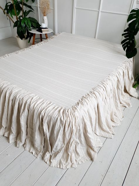 Linen Boho Bed, Bensons For Bed, Rice Bed Bedding, Canvas Drop Cloth Bedding, Day Bed Linens, Sewing Bedding Cover, Dust Covered Furniture, Bedding Behind, Box Bed Cover