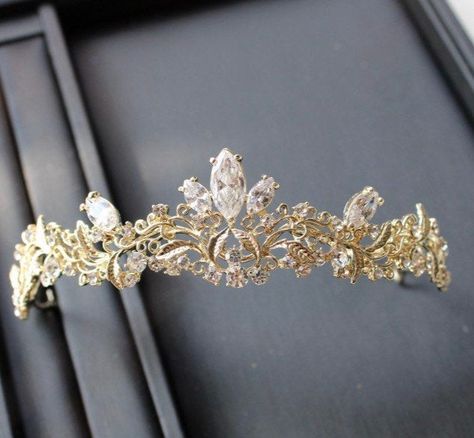 Roma’s Tiara by DuffysDreams on Etsy Elf Tiara, Bridal Business, Pageant Crowns, Crystal Flowers, Bride Tiara, Gold Tiara, Bridal Hair Jewelry, Wedding Dress Accessories, Hair Jewelry Wedding