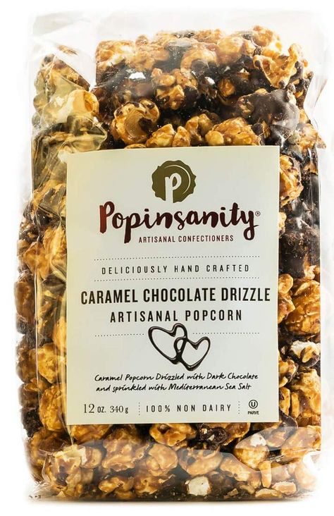 Amazon.com: Popinsanity Gourmet Popcorn Deluxe Bag | Non-GMO & Dairy Free - Holiday, Thanksgiving, Corporate, Snacks, Office snacks, Get Well or Birthday Gift (Caramel Chocolate Drizzle, 12 Ounce) Chocolate Delivery, Office Snacks, Flavored Popcorn, Gourmet Treats, Peppermint Cookies, Gourmet Popcorn, Caramel Chocolate, Caramel Popcorn, Chocolate Drizzle