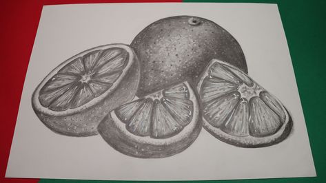 we will show you how to draw oranges and slices of this fruit #Artoo #Artoo_Drawing #howtodraw Drawing Orange Fruit, Sliced Orange Drawing, Sliced Fruit Drawing, Easy Still Life Drawing, Conte Drawing, Tattoo Pencil, Easy Pencil Drawings, Still Life Sketch, Fruit Sketch