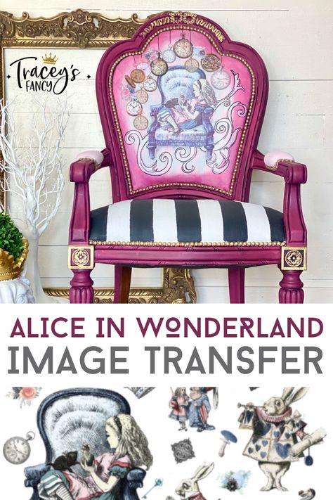 Alice In Wonderland Transfer On Furniture, Alice In Wonderland Chair Diy, Alice And Wonderland Furniture, Alice In Wonderland Furniture Transfers, Alice In Wonderland Fabric, Alice In Wonderland Painted Furniture, Alice In Wonderland Furniture Diy Ideas, Alice In Wonderland Room Ideas, Alice In Wonderland Interior Design