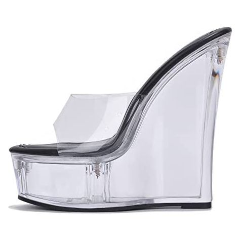 Amazon.com | Pleaser Women's Flashdance-708 Sandal | Platforms & Wedges Clear Slides, High Heels For Women, Transparent Heels, Heeled Mule, Mule Shoes, Sandal Platform, Heels For Women, Platform Stilettos, Gold Link