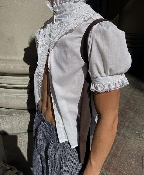 mad hatter aesthetic | alice in wonderland Short Sleeve Turtleneck, Masc Fashion, Button Shirts, Queer Fashion, Lace Short, Puff Sleeve Blouse, Men Tops, Fashion Inspo Outfits, Fashion Casual