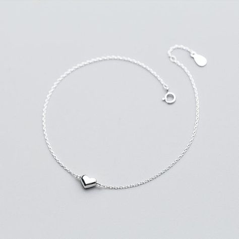 Minimalist Adjustable Silver Heart Bracelet, Dainty Silver Heart Anklets, Elegant Silver Anklets For Valentine's Day, Heart-shaped Metal Anklets As Gift, Heart Ankle Bracelet, Silver Chain Anklet, Silver Adjustable Heart-shaped Anklets, Silver Bracelet Designs, Sterling Silver Heart Bracelet