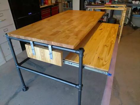 Desk with piano/keyboard drawer project - Imgur Desk With Piano Keyboard Tray, Piano Keyboard Desk, Diy Keyboard Tray, Piano Drawer, Studio Desk Diy, Desk Drawer Organisation, Music Room Office, Piano Table, Artist Desk