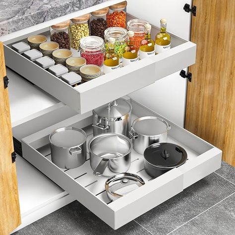 Amazon.com: Merrylun Expandable Pull Out Cabinet Drawers Organizer, Slide Out Cabinet Organizer Shelves with Adhesive Nano Film, Slide Out Drawers for Kitchen Cabinets, Pantry, Bathroom Storage : Home & Kitchen Slide Out Cabinet, Kitchen Cabinet Dimensions, Kitchen Cabinets Pantry, Pull Out Cabinet Drawers, Roll Out Shelves, Pull Out Cabinet, Slide Out Shelves, Kitchen Storage Hacks, Pull Out Shelves