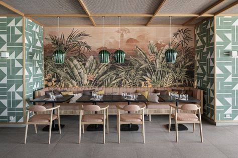 Miraflores – MINAS KOSMIDIS A Good Wallpaper, Wallpaper Restaurant, Italian Coffee Shop, Restaurant Setting, Tropical Landscapes, Greece Architecture, Home Paint, Desain Pantry, Interior Design Courses