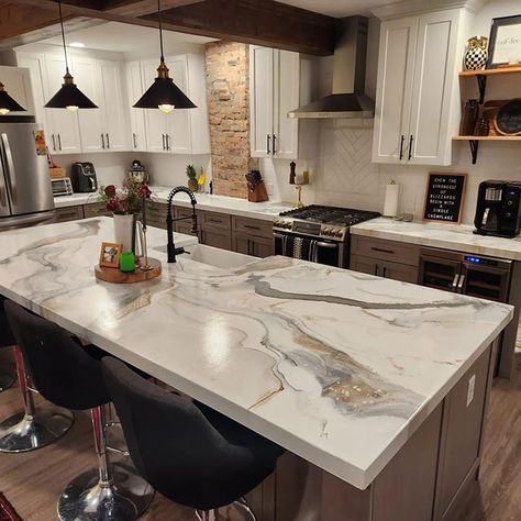 White Epoxy Countertop, Single Wide Remodel, Epoxy Countertops, Concrete Countertops White, Diy Home Interior, Diy Kitchen Countertops, Resin Countertops, Concrete Countertops Kitchen, Epoxy Countertop