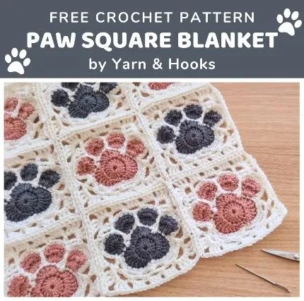 Free Crochet Pattern Paw Square Blanket • Free Crochet Patterns Paw Granny Square, Paw Crochet, Granny Square Crochet Patterns Free, Paw Pattern, Crochet Granny Square Blanket, Square Blanket, Granny Squares Pattern, Double Crochet Stitch, Granny Square Crochet Pattern