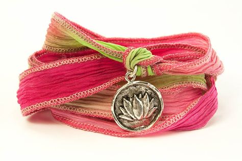 Amazon.com: Lotus Wax Seal Wrap Bracelet - Ribbon Color: BERRY LIME 222: Jewelry Ribbon Wax Seal, Seal Jewelry, Wax Seal Jewelry, Silk Wrap Bracelets, Lotus Jewelry, Boho Wrap Bracelet, Best Wraps, Bracelets Fashion, Inspirational Bracelets