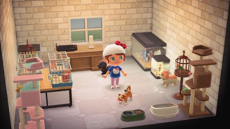 Animal Crossing Pet Store, Acnh Pet Store, Animal Crossing Pet Shop, Pet Store Design, Acnh Ideas, Vet Clinics, Island Design, My Pet, Harvest Moon