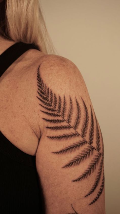 Tattoo uploaded by MAS_TATTOOS_ Fern Shoulder Cap Tattoo, Fern Leaf Tattoo Shoulder, Fern Collar Bone Tattoo, Fern Shoulder Tattoo, Fern Leaf Tattoo, Large Fern Tattoo, Nature Tattoos For Women, Fern Geometric Tattoo, Liverpool Tattoo