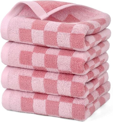 Amazon.com: Jacquotha Soft Cotton Hand Towels in Pink Checkered - 4 Pack Lightweight Absorbent Towels for Hand Drying and Face Washing, Ideal for Women Girls, 29x13 Inches : Home & Kitchen Space Fabric, Face Washing, Pink Checkered, Pink Towels, Fluffy Towels, Luxury Shower, Quick Dry Towel, Girls Bathroom, Cotton Hand Towels