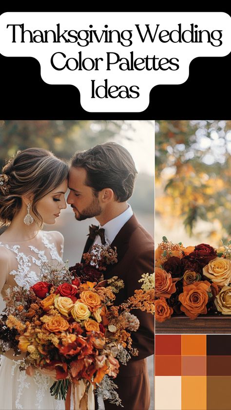 Thanksgiving wedding color palette featuring warm oranges, deep reds, rustic browns, and rich golds for an autumn-inspired celebration. Fall Color Palette Wedding, Wedding With Color, Inviting Colors, Wedding Color Palettes, Thanksgiving Wedding, Thanksgiving Color, Autumn Beauty, Perfect Palette, Wedding Color