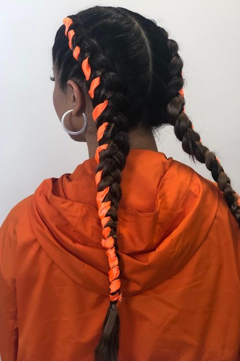 Ribbon Bubble Braids, Braid Ribbon In Hair, How To Braid Ribbon Into Hair, Hairstyles With Ribbon Braided, Ribbon In Braid, Braids With Ribbons In Them, Braid Ribbon, Wrap Around Braid, Daily Hair Routine