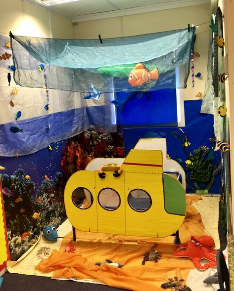 Submarine role play Under The Sea Role Play Area, Submarine Dramatic Play, Under The Sea Dramatic Play Preschool, Under The Sea Role Play, Ocean Dramatic Play, Ocean Activities Preschool, Snail And The Whale, Ocean Theme Preschool, Under The Sea Crafts