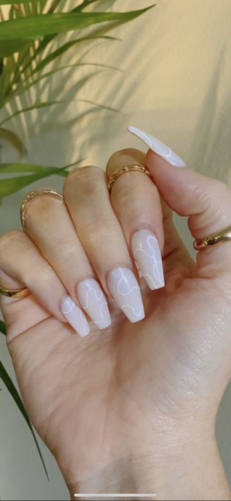 White Style Acrylic Nails, White Themed Nails, Clear And White Nails, Graduation Nails White, White Nail Designs Coffin, All White Nails With Design, White Nails Manicure, White Vacation Nails, Off White Nails