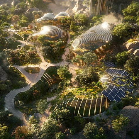 🌍✨ Discover the Future: Innovative Eco-City with Sustainable Design and Green Spaces! This dynamic landscape features stunning architecture, solar panels, and lush parks, blending urban life with nature beautifully. Experience the harmony! #EcoCity #SustainableDesign #FuturisticArchitecture #midjourney Solar Punk Architecture, Sustainable Urban Design, Earthship Home Plans, Futurism Architecture, Ringed Planet, Futuristic Cities, Green Future, Solar Punk, Future Earth