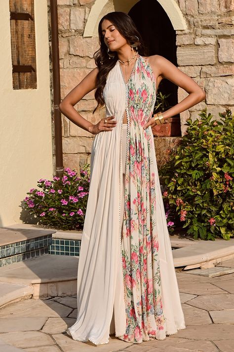 Shop for these amazing collections of Multi Color Pure Crepe And Cotton Modal Placement Anarakali With Pant For Women by Palak & Mehak online at Aza Fashions. Halter Neck Dress Indian, Stylish Kurtis Design, Carnival Dress, Trendy Outfits Indian, Indian Outfits Lehenga, Lehenga Designs Simple, Traditional Indian Dress, Pant For Women, Placement Print