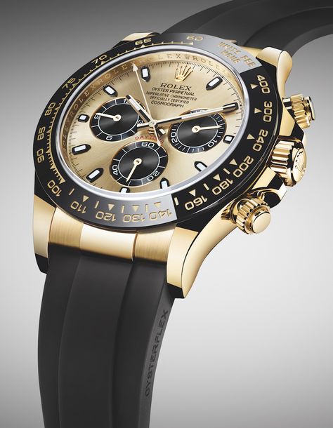 New Rolex Cosmograph Daytona Watches In Gold With Oysterflex Rubber Strap and Ceramic Bezel For 2017 Luxurious Watch, Daytona Watch, Rolex Cosmograph Daytona, Cosmograph Daytona, Watch Trends, New Rolex, Invicta Watches, Hand Watch, Rolex Models