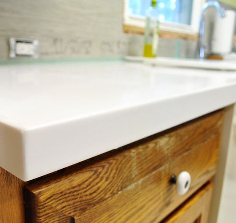 Our White Corian Counters Are In - And We Love Them! | Young House Love White Corian Countertops, Kitchen Countertop Decor Ideas, Corian Kitchen Countertops, Corian Bathroom, Countertop Decor Ideas, White Kitchen Countertops, Best Kitchen Countertops, Corian Countertops, Kitchen Countertop Decor