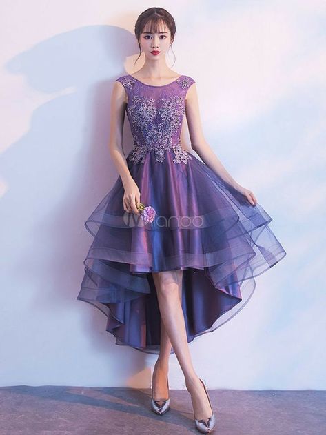 Prom Dresses High Low, Lavender Cocktail Dress, Homecoming Dresses High Low, Lavender Cocktail, High Low Prom Dress, Dress Applique, Short Graduation Dresses, Homecoming Dress Short, Robes D'occasion