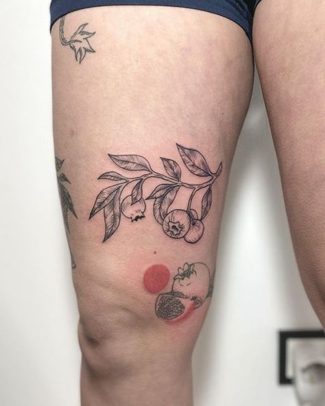 Saskatoon Berry Tattoo, Strawberry And Blueberry Tattoo, Blueberry Plant Tattoo, Blueberry Branch Tattoo, Blueberry Tattoo, Lil Tattoos, Pomegranate Tattoo, Bloom Tattoo, Blueberry Plant