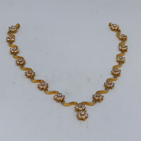 Simple Cz Necklace Indian Gold, Simple Gold Necklace Designs In 10 Grams, Cz Necklace Indian Gold, Mahalakshmi Jewellers, Jewellery Images, White Stone Jewelry, Simple Necklace Designs, Simple Gold Necklace, 22 Carat Gold Jewellery