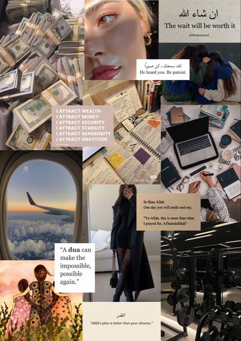 Vision board, glow up, fitness, workout, money, financial freedom, quran quotes, Dream cars, business, relationships, Vision Board Pictures Financial Freedom, Glow Up Financially, Future Vision Board, 2025 Prayer, Quotes Dream, Money Financial, Future Vision, Vision Board Pictures, Visual Board