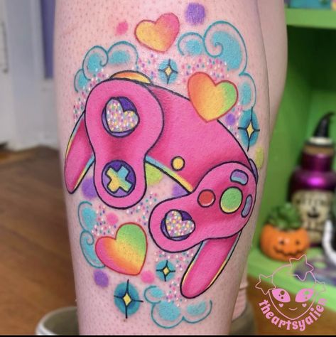 Controller Tattoo, Juliet Mills, Video Game Tattoos, Pride Tattoo, Bright Tattoos, Gamecube Controller, Food Tattoos, Frog Tattoos, Tattoos For Women Half Sleeve