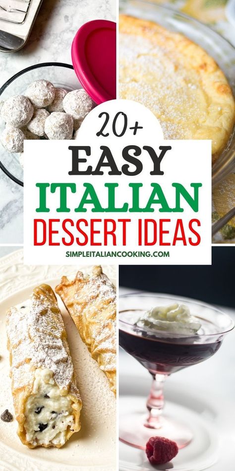 Here's some of my favorite Italian desserts that are easy and delicious! These recipes will inspire you with lots of ideas that are perfect for holidays, weddings, and birthdays. From recipes using ricotta cheese to fresh fruit trays and pastries, you'll be sure to find the best Italian dessert for your special occasion. All these recipes are easy to make and from my kitchen to yours! Desserts Italian, International Dessert Recipes Easy, No Bake Italian Dessert, Dessert Recipes For Italian Dinner, Italian Holiday Desserts, Desserts To Go With Italian Food, Cooking Classy Recipes Desserts, Italian Dessert Bar, Italian Apple Dessert Recipes