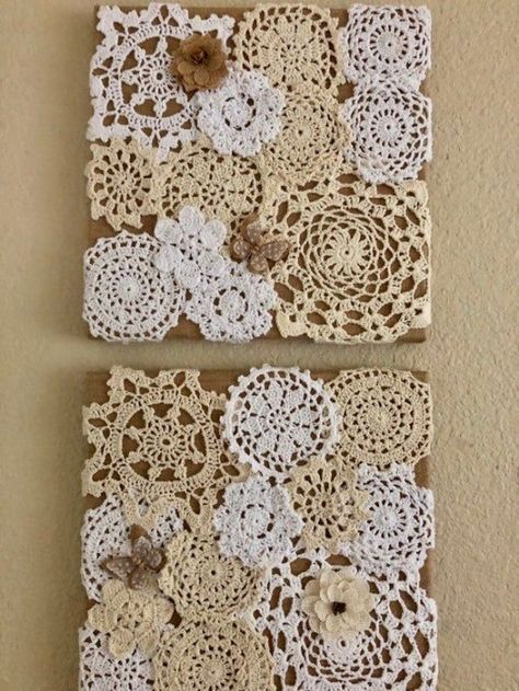 Inspiration. Crochet Wall Doilies. Doily Wall Art, Framed Doilies, Doilies Diy, Doily Art, Hanger Ideas, Crochet Wall Art, Doilies Crafts, Burlap Canvas, Lace Crafts