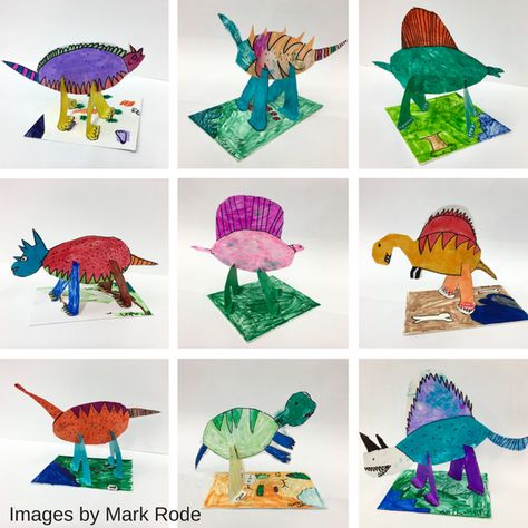 I 'm so VERY excited to present my very first guest blogger on MiniMatisse.  I met Mark Rode a couple months back at a training and we s... First Grade Sculpture Projects, Dinosaur Art Lesson, Kindergarten Sculpture, Dinosaur Books For Kids, Dinosaur Art Projects, Paper Dinosaur, Sculpture Lessons, 2nd Grade Art, Dinosaur Activities