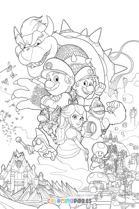 Discover fun and creative ways to engage your kids with our free Super Mario Bros. movie poster coloring page, perfect for all Super Mario fans! Mario Bros Coloring, Super Mario Coloring, Mario Coloring, Super Mario Coloring Pages, Super Mario Bros Movie, Mario Coloring Pages, Super Mario 3d, Princess Daisy, Mario Bros.