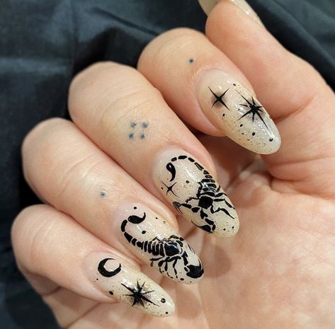 Nails Acrylic Scorpio, Zodiac Nail Designs, Guess My Zodiac Sign, My Zodiac Sign, Horror Nails, Retro Nails, Halloween Acrylic Nails, Punk Nails, Vintage Nails