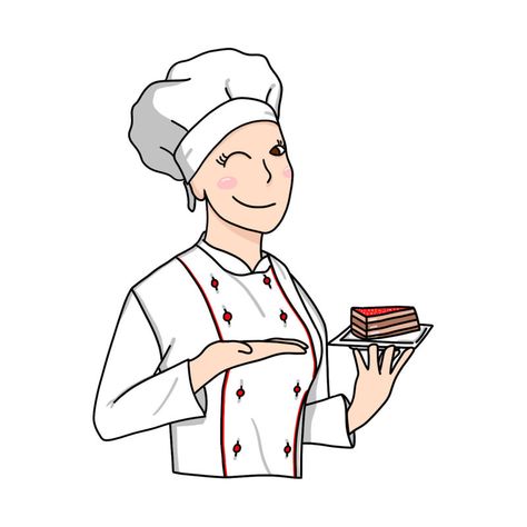 Baker Drawing, Dessert Chef, Diesel Punk, Digital Art Beginner, A Piece Of Cake, Piece Of Cake, Cartoon Drawing, Simple Girl, Piece Of Cakes