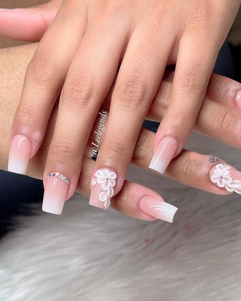 The Best Short Nails You'll Ever Want to Copy Nails Acrylic With Diamonds Short, Short Nails Fancy, 3d Flower Nails Coffin Short, Short Nail Designs 3d Flower, Short Nail 3d Flower, Nails For 15 Birthday Short, Short Nails With Acrylic Flowers, 3d Flower Nails Acrylics Short, Short Nails With 3d Design