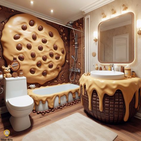 Peanut Butter bathroom 🥜🧈 Crazy Bathrooms, Simple Furniture Design, Cool Teen Bedrooms, Weird Furniture, Childrens Bathroom, Unusual Furniture, Unique Furniture Design, Snack Shop, Bathroom Accessories Sets