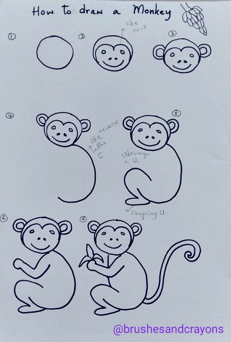 Jungle Drawing Easy With Animals, How To Draw Monkey For Kids, How To Draw A Monkey Easy, How To Draw A Monkey Step By Step, Monkey Painting Easy, How To Draw Monkey, How To Draw A Monkey, Monkey Drawing For Kids, Drawing Of A Monkey