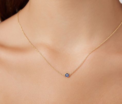 Evil Eye Gold Chain, Dainty Evil Eye Necklace, Evil Eye Gold Necklace, Nazar Necklace, Round Evil Eye, Gold Evil Eye Necklace, Classy Minimalist, Good Luck Necklace, Evil Eye Necklace Gold