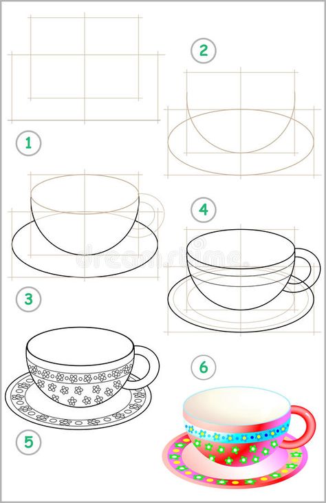 Step By Step Drawing Objects, How To Draw A Teacup, How To Draw A Tea Pot, How To Draw A Cup, How To Draw A Tea Cup, How To Draw A Plate, How To Draw Objects, Simple Objects To Draw, Step By Step Drawing For Beginners