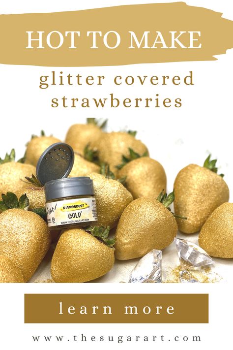 Learn how to make glitter covered strawberries with The Sugar Art! Glitter Chocolate Covered Strawberries, Glitter Covered Strawberries, Gold Chocolate Covered Strawberries, Glitter Strawberries, Chocolate Hacks, Coffee Shop Business Plan, Wedding Strawberries, Tea Party Sandwiches, Gold Dessert