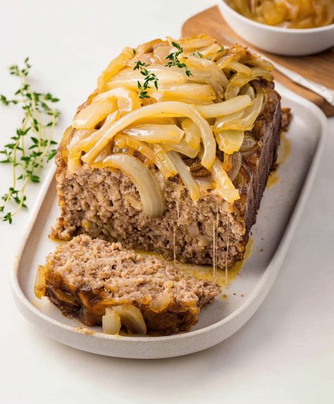 French Onion Meatloaf Recipe - Savory Kitchen Stories French Onion Meatloaf, Beef Enchiladas Recipe, Beef Enchilada Recipe, Ground Beef Enchiladas, Enchiladas Recipe, Onion Sauce, Beef Enchiladas, Meatloaf Recipe, Enchilada Recipes