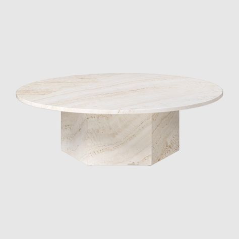 Epic Round Coffee Table in Travertine (diameter 110 cm) – GUBI Webshop Greek Columns, Roman Architecture, Travertine Stone, Living Room Inspo, Coffee Table Design, Round Coffee Table, Tea Table, Kitchen Dining Furniture, Interior Spaces